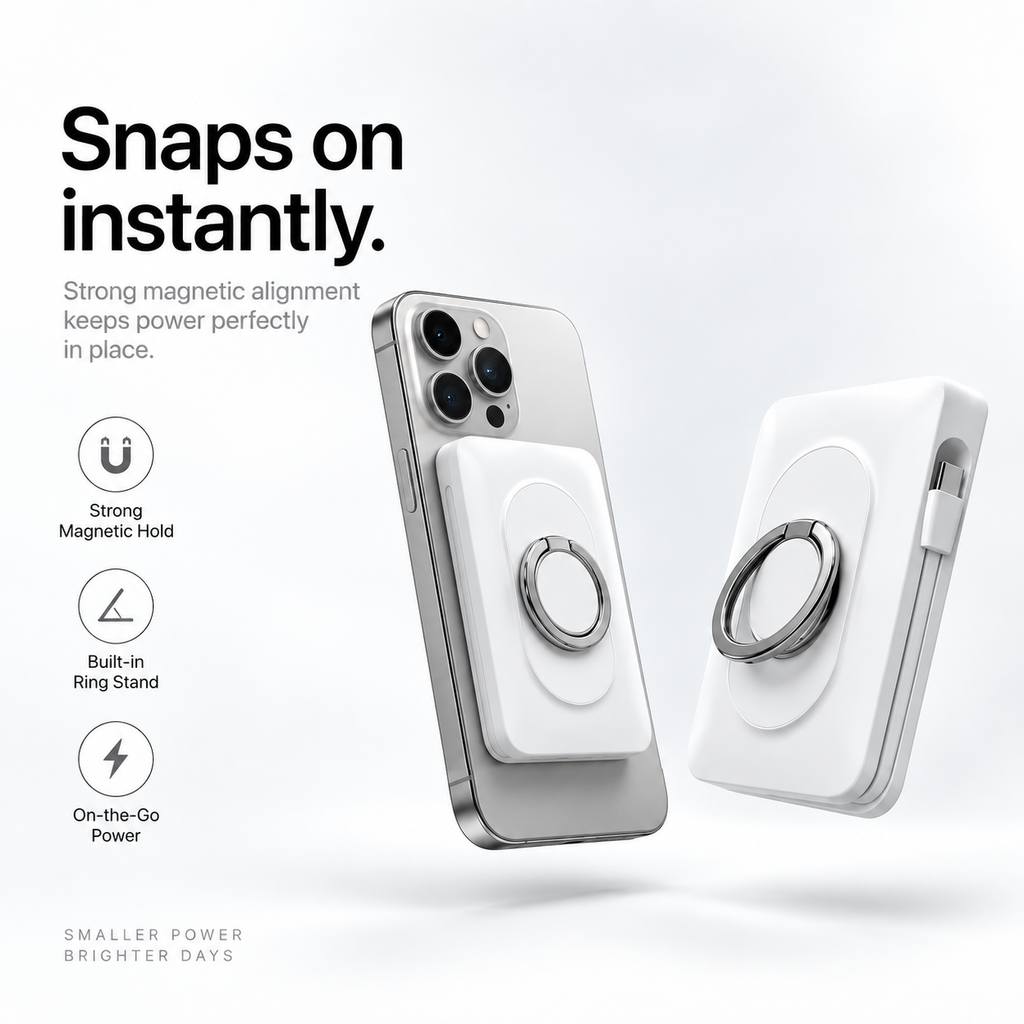 Magnetic Power Bank with Built-in Stand – Snap, Charge & Watch Hands-Free
